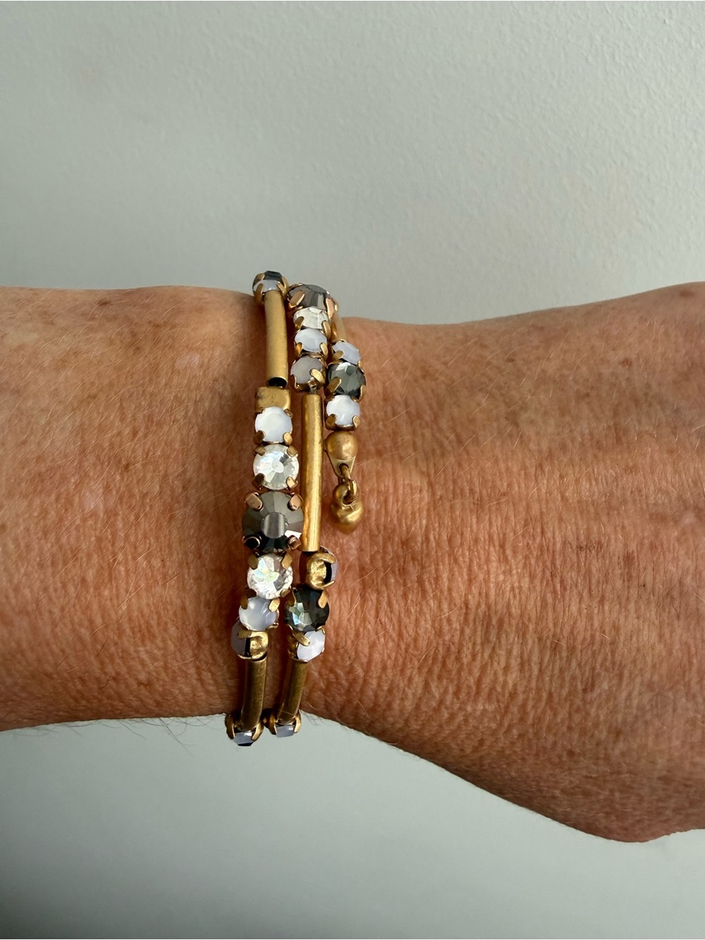 Stella & Dot Gold-Tone Wrap Bracelet with White and Gray Crystals